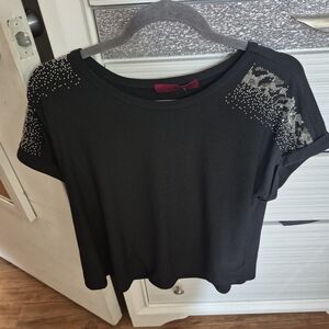 Scarlett Black Short Sleeve Top with Embellishments